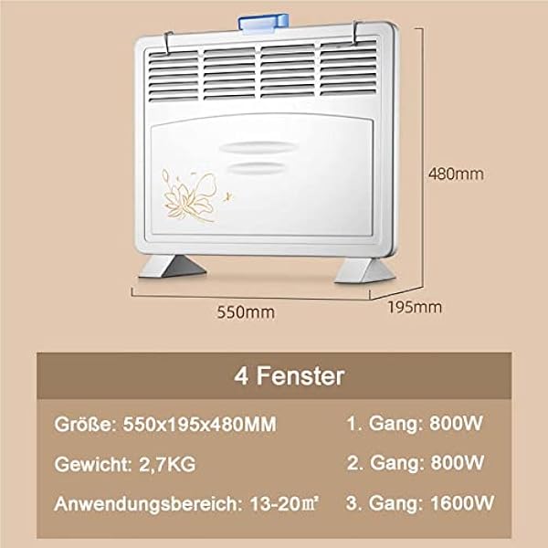 Riscaldatore Elettrico con termostato, convettore a Parete, Risparmio energetico, 3 impostazioni di Calore, Protezione da surriscaldamento e Protezione da spegnimento Automatico, Impermeabile, riscal